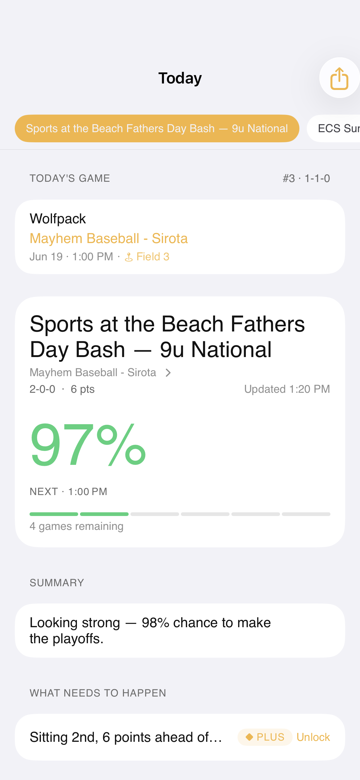 First Base Today view — multiple events switcher